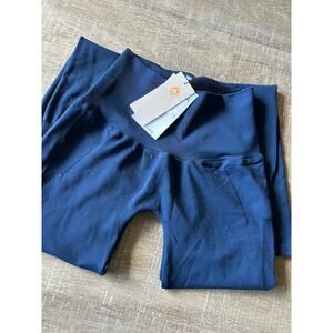 KATOA Flare Leggings Womens M/L High Waist Seamless Mesh Blue Active NWT Italy